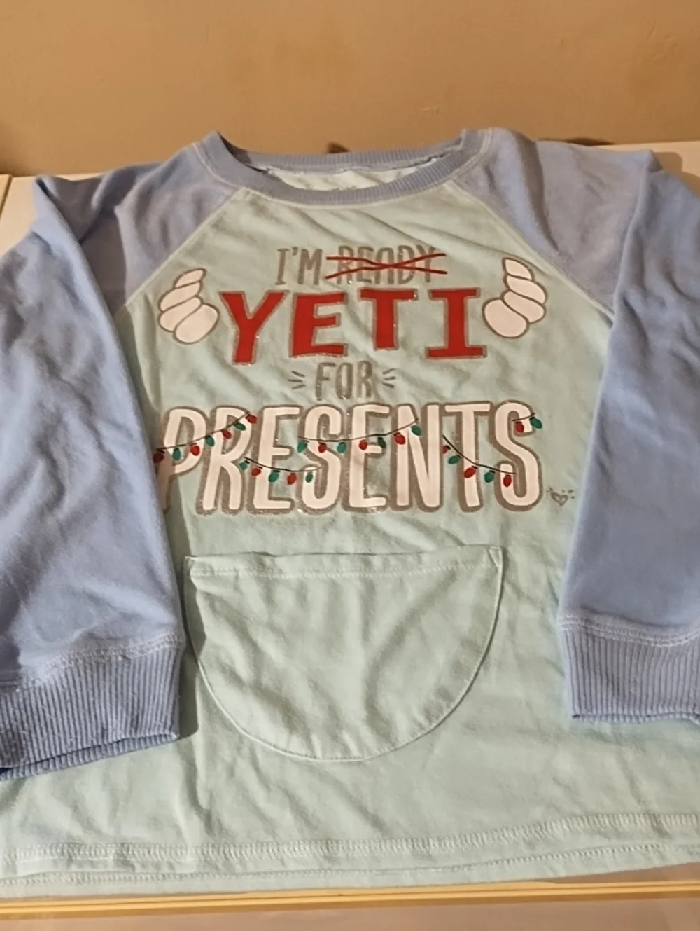 Justice Light Blue & Sky Blue 'YETI for Presents' Long Sleeve Tee Very Nice 12 .